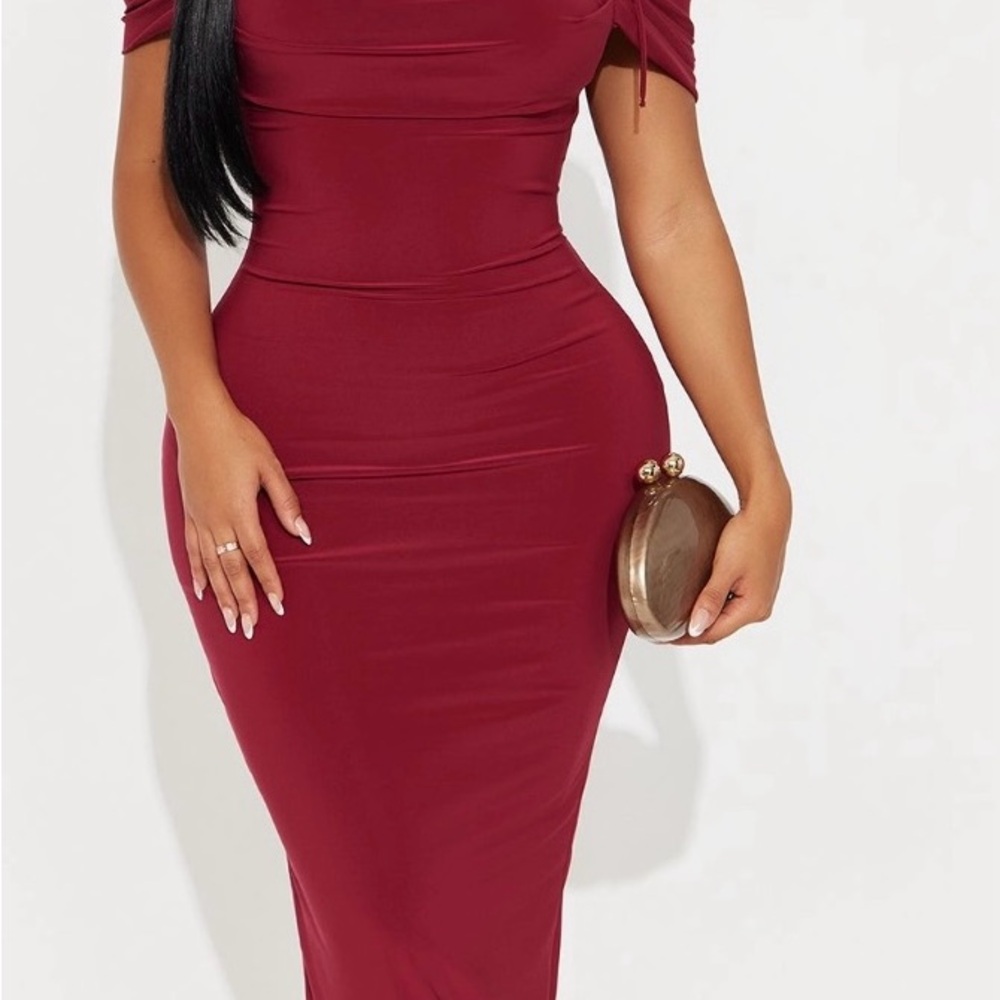 Fashion Nova Off Shoulder Burgundy Dress
